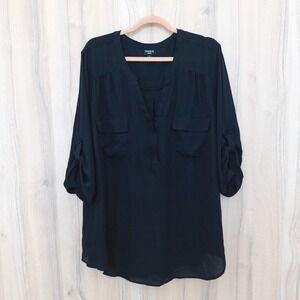 Torrid Womens 3/4 Sleeve Blouse Size 4X Black Harper Minimalist Chic Workwear